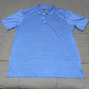 Greg Norman 100 % polyester short‎ sleeve men’s blue striped shirt